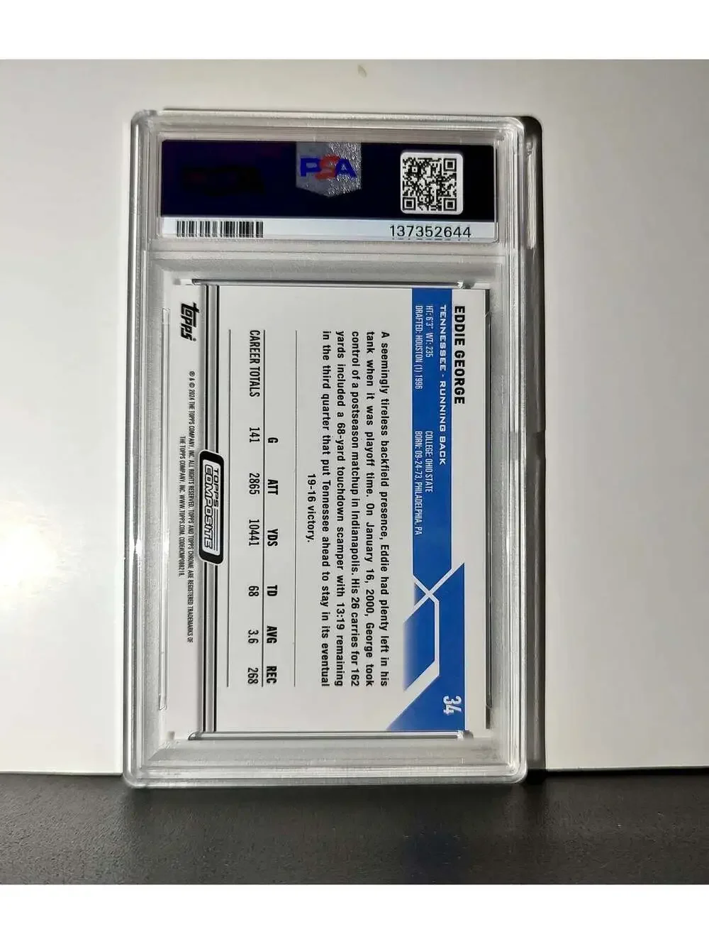 Eddie George 2023 Topps Chrome 012/250 #34 Purple Speckle Refractors PSA 9 Mint